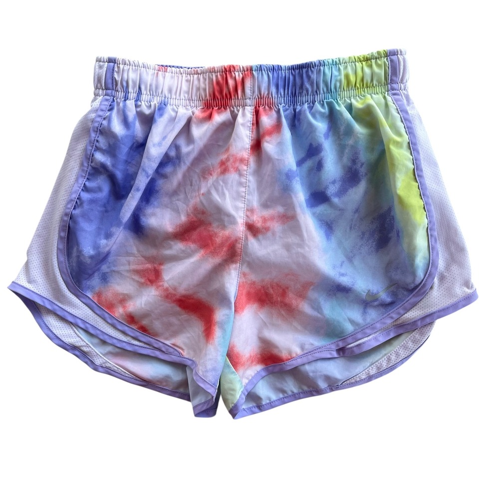 Nike Dri-Fit Women's XS Purple Blue Red Green Tie Dye Tempo Running Shorts Lined